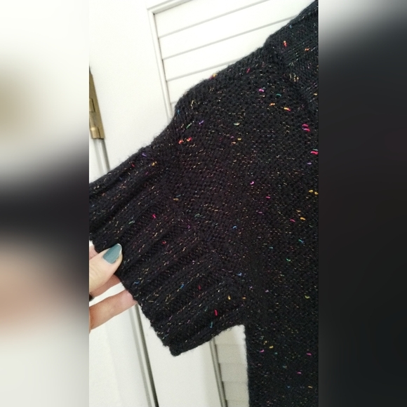 Women's Vintage Navy & Confetti Short Sleeve Chunky Button Cardigan Sweater. - Picture 8 of 8